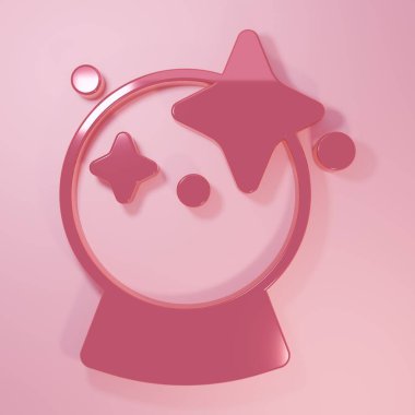 Pembe sihirli top ikonu pembe arka planda izole edilmiş. Kristal küre. Minimalizm kavramı. 3 Boyutlu resimleme.