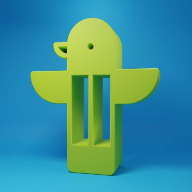 Yeşil Kanadalı totem direği simgesi mavi arkaplanda izole edildi. Minimalizm kavramı. 3 Boyutlu resimleme.