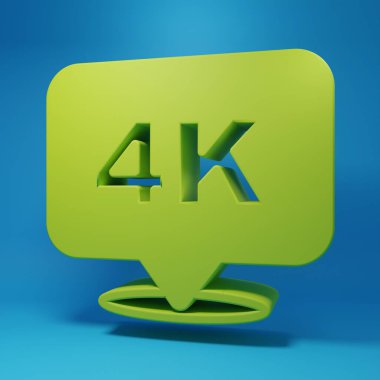 Yeşil 4k Ultra HD simgesi mavi arkaplanda izole edildi. Minimalizm kavramı. 3 Boyutlu resimleme.