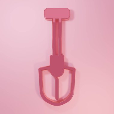 Pembe Ateş kürek ikonu pembe arka planda izole edilmiş. Yangın koruma ekipmanları. İtfaiyeciler için ekipman. Minimalizm kavramı. 3 Boyutlu resimleme.