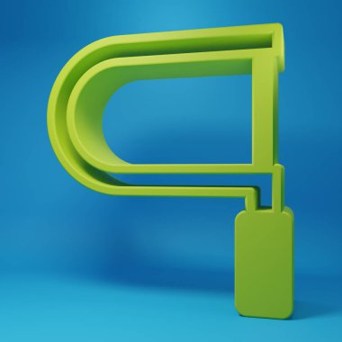 Mavi arkaplanda yeşil testere simgesi izole edildi. Tahta ve metal testeresi. Minimalizm kavramı. 3 Boyutlu resimleme.