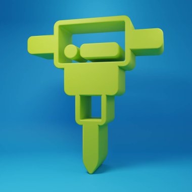 Green Construction jackhammer icon isolated on blue background. Minimalism concept. 3D render illustration.