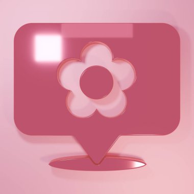 Pembe arkaplanda çiçek ikonu olan pembe konum. Minimalizm kavramı. 3 Boyutlu resimleme.