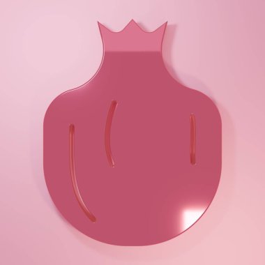 Pembe Nar ikonu pembe arka planda izole edilmiş. Garnet meyvesi. Minimalizm kavramı. 3 Boyutlu resimleme.
