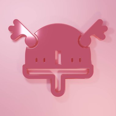 Pembe Viking boynuzlu miğfer ikonu pembe arka planda izole edilmiş. Minimalizm kavramı. 3 Boyutlu resimleme.