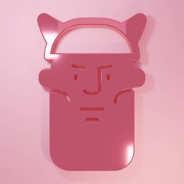 Pembe Viking baş simgesi pembe arka planda izole edilmiş. Minimalizm kavramı. 3 Boyutlu resimleme.