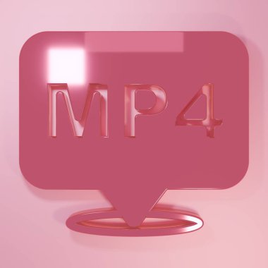 Pembe MP4 dosya dökümanı. Pembe arkaplanda izole edilmiş mp4 düğmesi simgesi indir. MP4 dosya sembolü. Minimalizm kavramı. 3 Boyutlu resimleme.