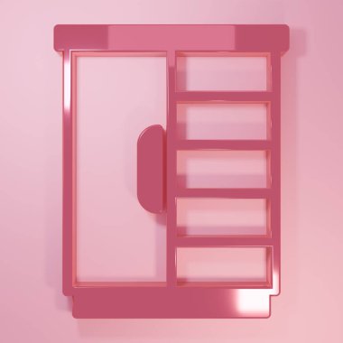 Pembe Gardırop ikonu pembe arka planda izole edilmiş. Dolap tabelası. Minimalizm kavramı. 3 Boyutlu resimleme.