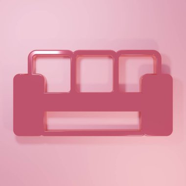 Pembe kanepe simgesi pembe arkaplanda izole edilmiş. Minimalizm kavramı. 3 Boyutlu resimleme.