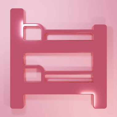 Pembe Ranza yatak ikonu pembe arka planda izole edilmiş. Minimalizm kavramı. 3 Boyutlu resimleme.