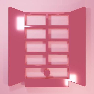 Pembe Gardırop ikonu pembe arka planda izole edilmiş. Dolap tabelası. Minimalizm kavramı. 3 Boyutlu resimleme.