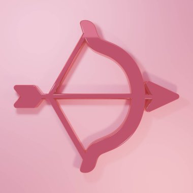 Pembe Fiyonk ve Ok simgesi pembe arkaplanda izole edilmiş. Aşk tanrısı sembolü. Aşk işareti. Sevgililer günün kutlu olsun. Minimalizm kavramı. 3 Boyutlu resimleme.