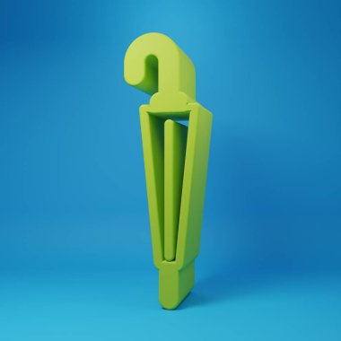 Mavi arkaplanda izole edilmiş Yeşil Klasik zarif şemsiye simgesi. Yağmur koruma sembolü. Minimalizm kavramı. 3 Boyutlu resimleme.