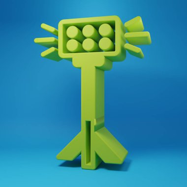 Green Photo camera icon isolated on blue background. Foto camera. Digital photography. Minimalism concept. 3D render illustration.