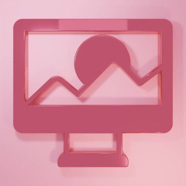 Pembe fotoğraf makinesi simgesi pembe arkaplanda izole edilmiş. Foto kamera. Dijital fotoğrafçılık. Minimalizm kavramı. 3 Boyutlu resimleme.