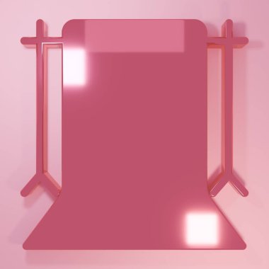 Pembe fotoğraf makinesi simgesi pembe arkaplanda izole edilmiş. Foto kamera. Dijital fotoğrafçılık. Minimalizm kavramı. 3 Boyutlu resimleme.