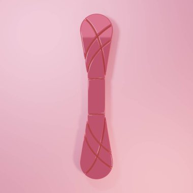 Pembe iplik simgesi pembe arkaplanda izole edilmiş. El yapımı, örgü ya da terzi için etiket. Minimalizm kavramı. 3 Boyutlu resimleme.