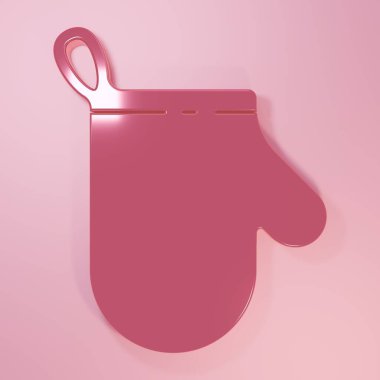 Pembe fırın eldiveni ikonu pembe arka planda izole edilmiş. Mutfak tutacağı işareti. Yemek eldiveni. Minimalizm kavramı. 3 Boyutlu resimleme.