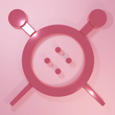 Pembe dikiş düğmesi ve örgü iğneleri ikonu pembe arka planda izole edilmiş. Giysi düğmesi. Minimalizm kavramı. 3 Boyutlu resimleme.