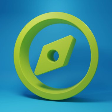 Green Compass icon isolated on blue background. Windrose navigation symbol. Wind rose sign. Minimalism concept. 3D render illustration.