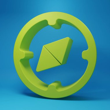 Green Compass icon isolated on blue background. Windrose navigation symbol. Wind rose sign. Minimalism concept. 3D render illustration.