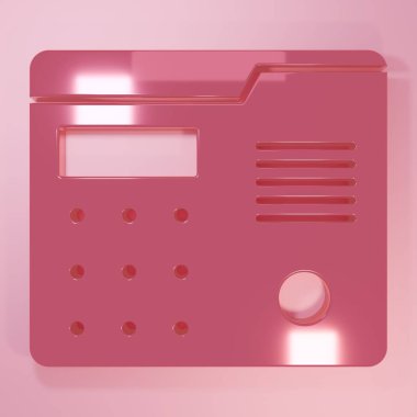 Pembe Ev dahili iletişim sistemi simgesi pembe arka planda izole edildi. Minimalizm kavramı. 3 Boyutlu resimleme.