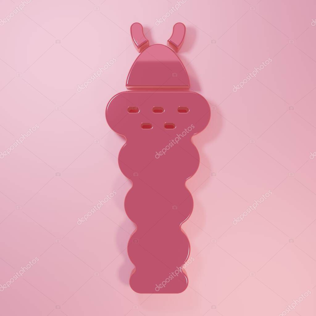 Pink Larva insect icon isolated on pink background. Minimalism concept. 3D render illustration.