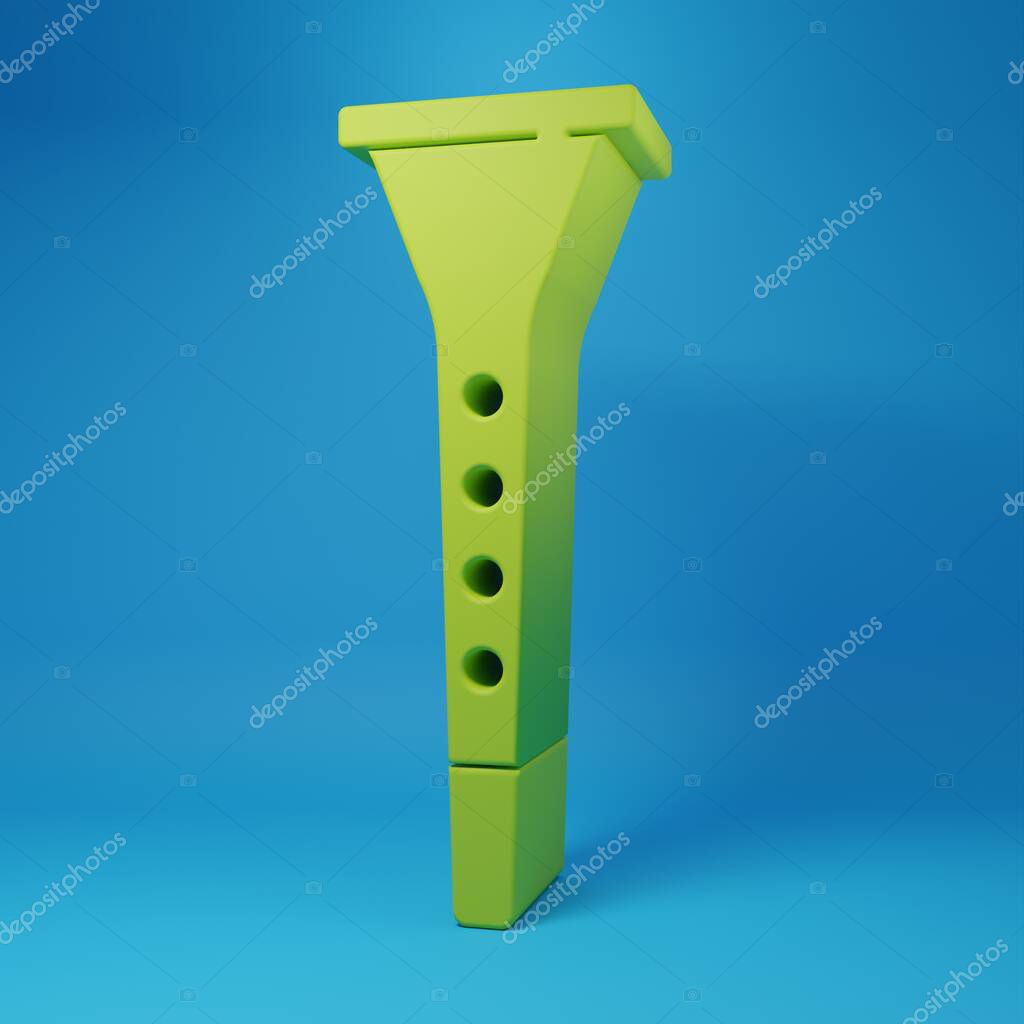 Green Clarinet icon isolated on blue background. Musical instrument. Minimalism concept. 3D render illustration.