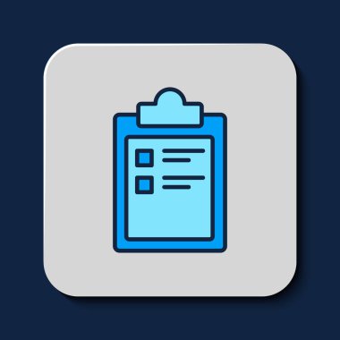 Filled outline Sport training program or fitness plan icon isolated on blue background.  Vector.