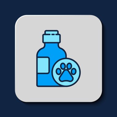 Filled outline Pet shampoo icon isolated on blue background. Pets care sign. Dog cleaning symbol.  Vector.