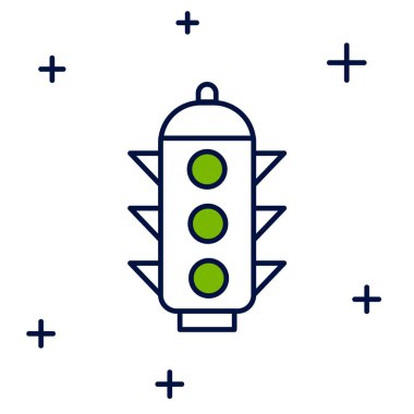 Doldurulmuş ana hatlı trafik ışığı simgesi beyaz arkaplanda izole edildi. Vektör.