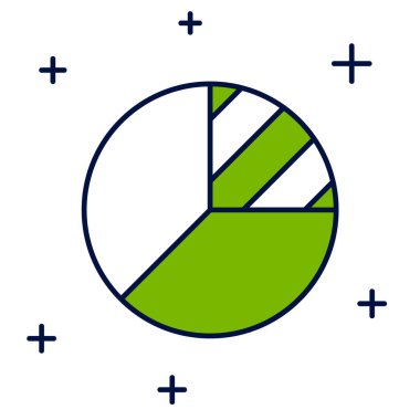 Doldurulmuş ana hatlı turta grafiği bilgi simgesi beyaz arkaplanda izole edildi. Diyagram çizelgesi. Vektör.