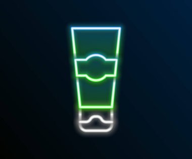 Siyah arkaplanda izole edilmiş parlak neon hattı tüp diş macunu simgesi. Renkli taslak konsepti. Vektör.