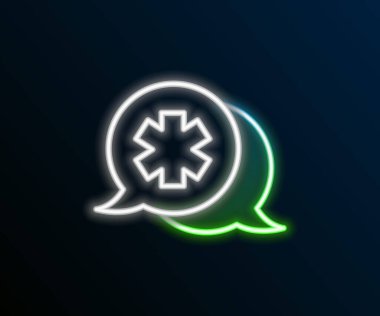 Doktor simgesiyle parlayan neon hattı diyaloğu siyah arkaplanda izole edildi. Doktor ve hasta diyaloğu. Sağlık hizmetleri hakkında danışmanlık. Renkli taslak konsepti. Vektör.