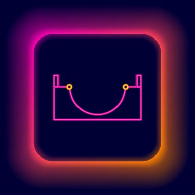 Parlayan neon hattı kaykay parkı simgesi siyah arkaplanda izole edildi. Rampa seti, paten parkı için merdiven. Olağanüstü bir spor. Renkli taslak konsepti. Vektör.