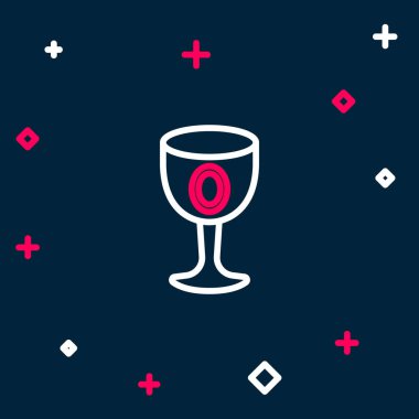 Mavi arka planda izole edilmiş Ortaçağ kadehi simgesi. Kutsal Kase. Renkli taslak konsepti. Vektör.