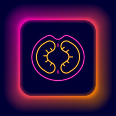 Parlayan neon çizgisi domates simgesi siyah arkaplanda izole edildi. Renkli taslak konsepti. Vektör.