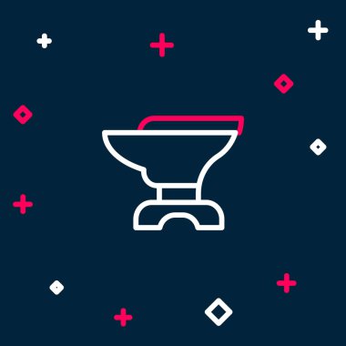 Demircilik için örs hattı ve mavi arka planda izole edilmiş çekiç simgesi. Metal dövmesi. Kalpazanlık aleti. Renkli taslak konsepti. Vektör.