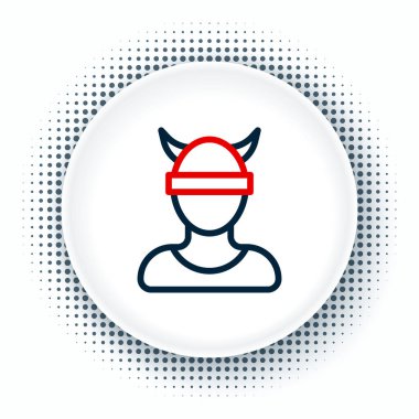 Beyaz arka planda izole edilmiş çizgi Viking baş simgesi. Renkli taslak konsepti. Vektör.