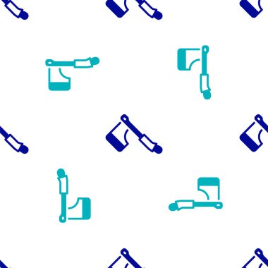 Mavi tahta balta ikonu beyaz arka planda izole edilmiş pürüzsüz desen. Oduncu baltası. Mutlu Cadılar Bayramı Partisi. Vektör.