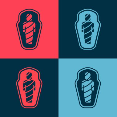 Lahit ikonundaki Pop Art Mısır mumyası renkli arka planda izole edilmiş. Vektör.