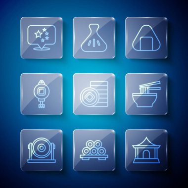 Çin evi, Yuan para birimi kağıt fener Çin bayrağı ve Asya erişte kasesi ikonu. Vektör.