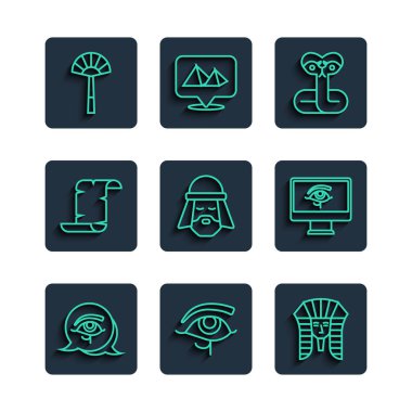 Horus Mısırlı Firavunun Gözü firavun Papyrus parşömen hayranı ve monitör ikonu. Vektör.