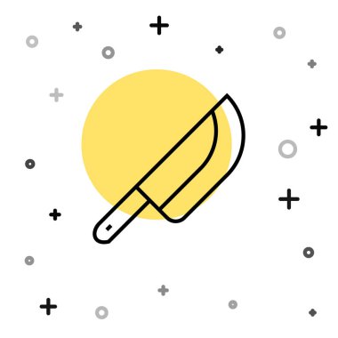 Siyah çizgi bıçak simgesi beyaz arkaplanda izole edildi. Çatal bıçak sembolü. Mutlu Cadılar Bayramı Partisi. Rastgele dinamik şekiller. Vektör.