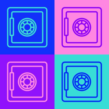 Pop Art Line Güvenli simgesi renk arkaplanında izole edildi. Kapı, şifreli bir banka kasası. Güvenilir Veri Koruma. Vektör.