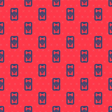 Mavi Hat Çevrimiçi Psikolojik Danışmanlık Mesafesi ikonu kırmızı arka planda izole edilmiş kusursuz desen. Psikoterapi, psikolojik yardım, online psikiyatrist danışmanlığı. Vektör.