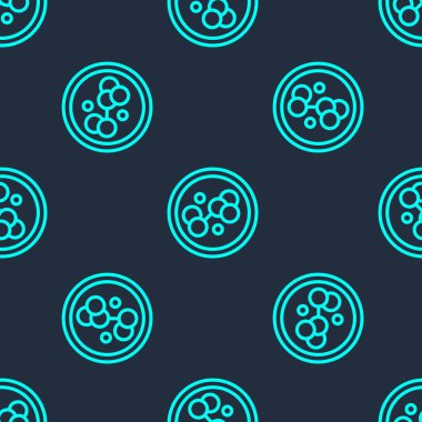 Yeşil çizgi Molekül simgesi mavi arkaplandaki kusursuz deseni izole etti. Kimya moleküllerinin yapısı, fen öğretmenlerinin yenilikçi eğitim posteri. Vektör.