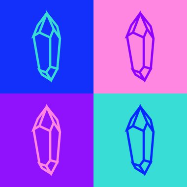 Pop Art Line Sihirli Taş simgesi renk arkaplanında izole edildi. Fantezi kristali. Maç için mücevher. Vektör.