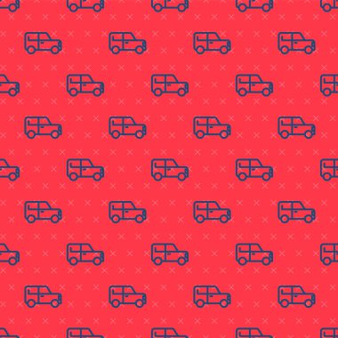 Mavi çizgi araba ikonu, kırmızı arkaplanda pürüzsüz desen izole etti. Vektör.