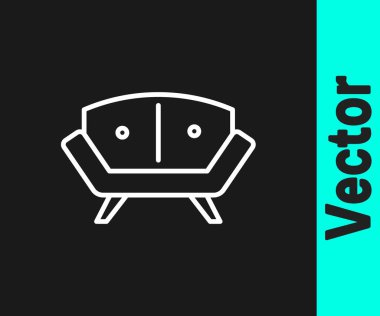 Beyaz çizgi kanepe simgesi siyah arkaplanda izole edildi. Vektör.